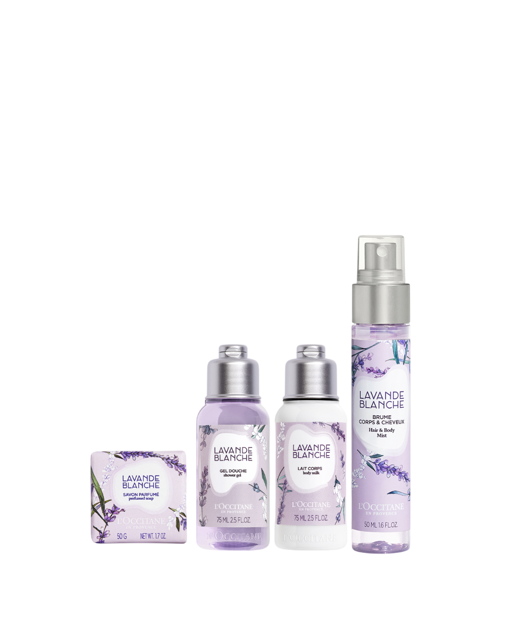 Combo Travel Size Lavande Blanche: Banho, Hidrata&ccedil;&atilde;o e Spray Perfumado